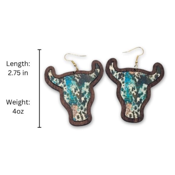 NWT Brown Cow Print Style Boho Western Longhorn Aztec Cowhide Print Wood - Picture 4 of 4